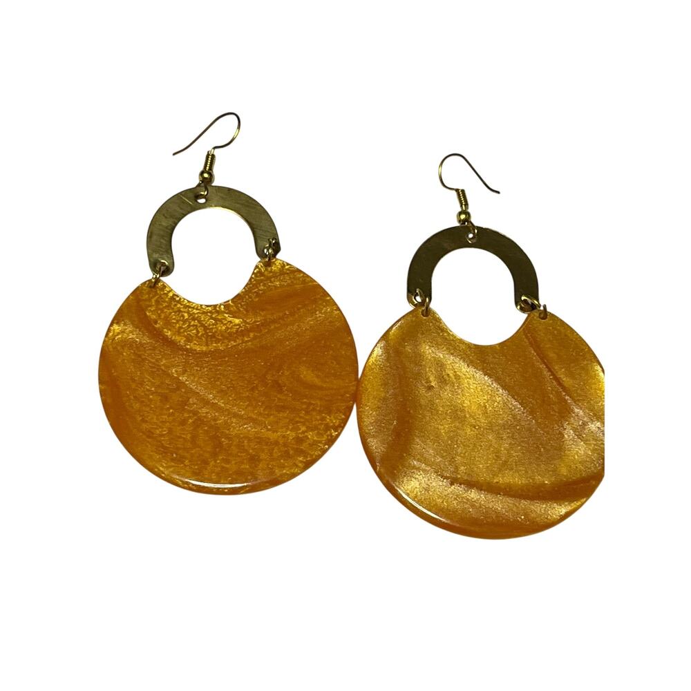 Women's Gold Yellow Marbled Resin Drop Earrings NEW